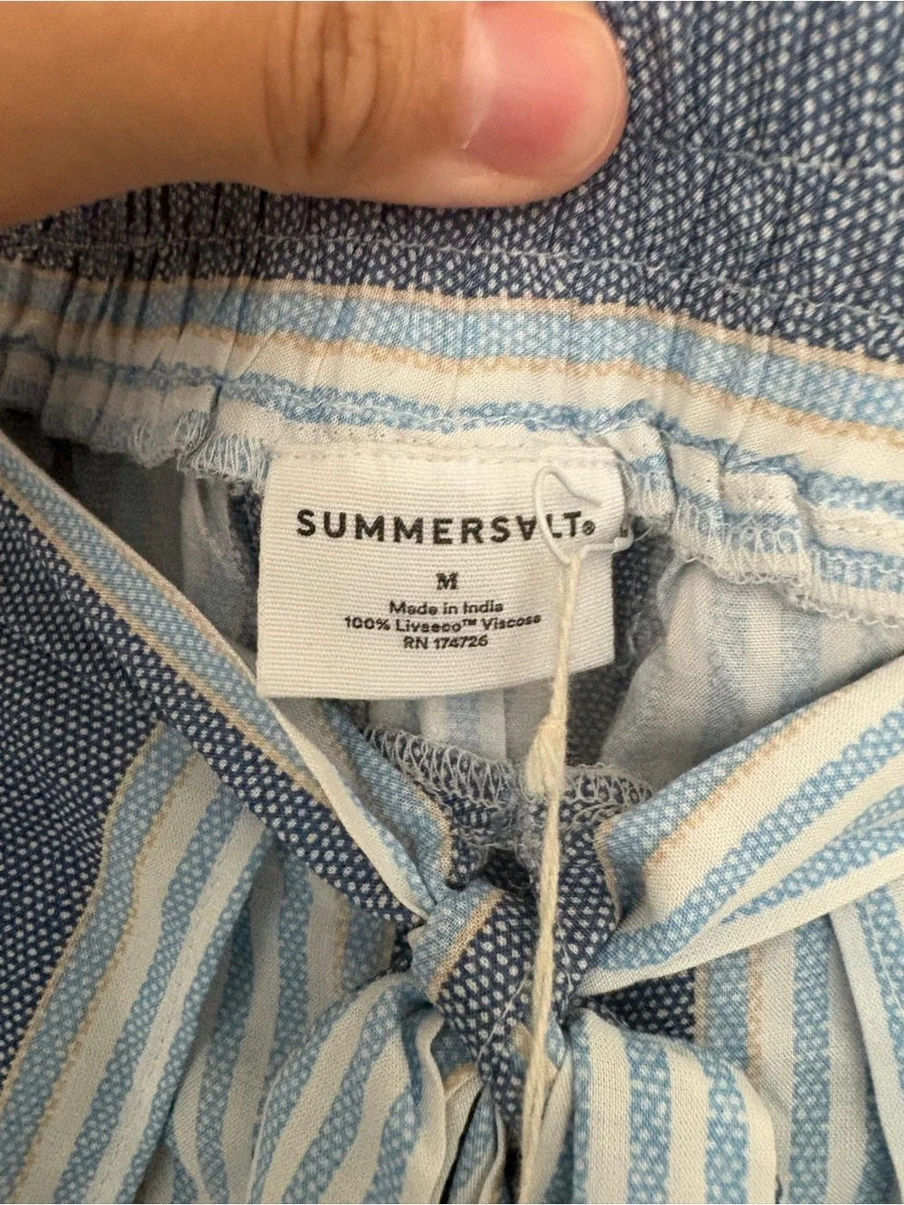summersalt Blue and White Striped Tie-Waist Wide-Leg Pants NWT size M - Picture 6 of 6